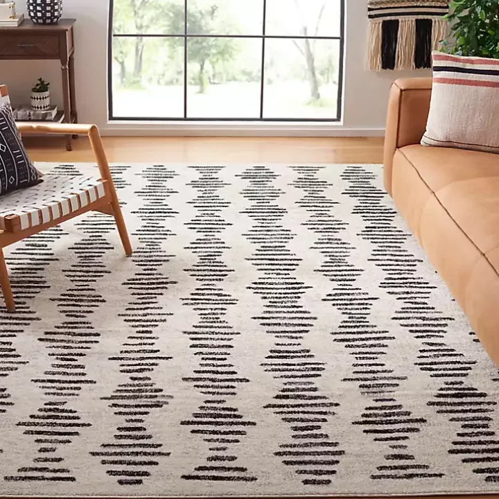 Black and Ivory Tulum Geometric Area Rug, 8x10