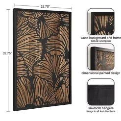 Black and Natural Wood Botanical Wall Plaque