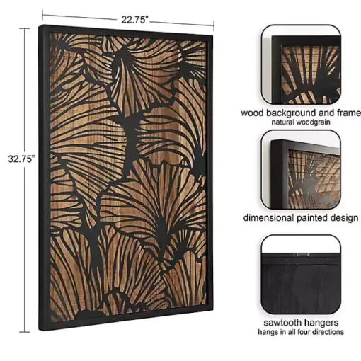 Black and Natural Wood Botanical Wall Plaque