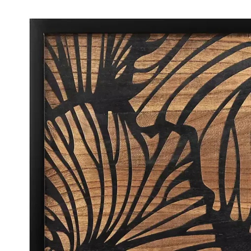 Black and Natural Wood Botanical Wall Plaque