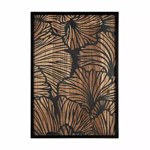 Black and Natural Wood Botanical Wall Plaque