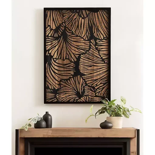 Black and Natural Wood Botanical Wall Plaque