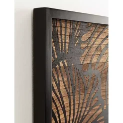 Black and Natural Wood Botanical Wall Plaque