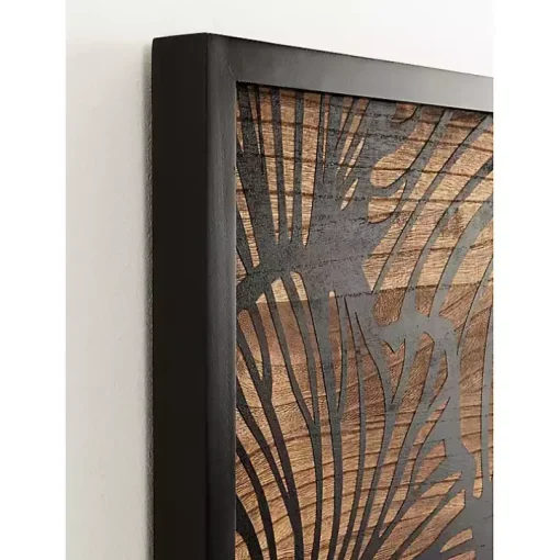Black and Natural Wood Botanical Wall Plaque