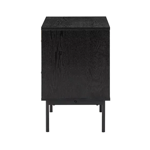 Black and Natural Wood 2-Drawer Nightstand