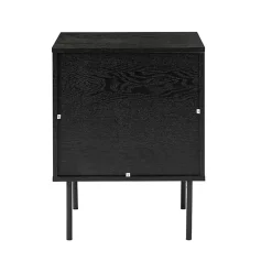 Black and Natural Wood 2-Drawer Nightstand