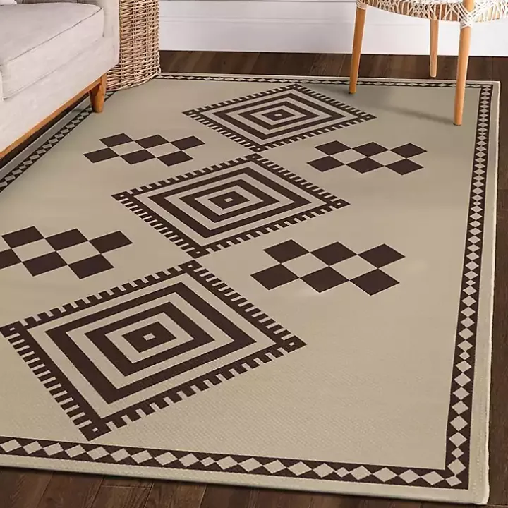 Black and Tan Kilim Washable Area Rug, 5x7