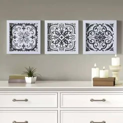 Black and White Tile Framed Art Prints, Set of 3