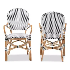 Black and White Woven Dining Chairs, Set of 2