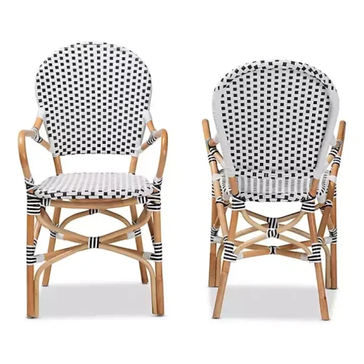Black and White Woven Dining Chairs, Set of 2