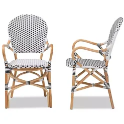 Black and White Woven Dining Chairs, Set of 2