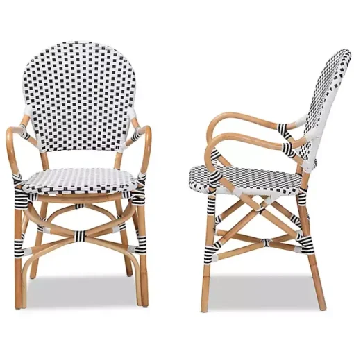 Black and White Woven Dining Chairs, Set of 2