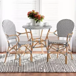 Black and White Woven Dining Chairs, Set of 2