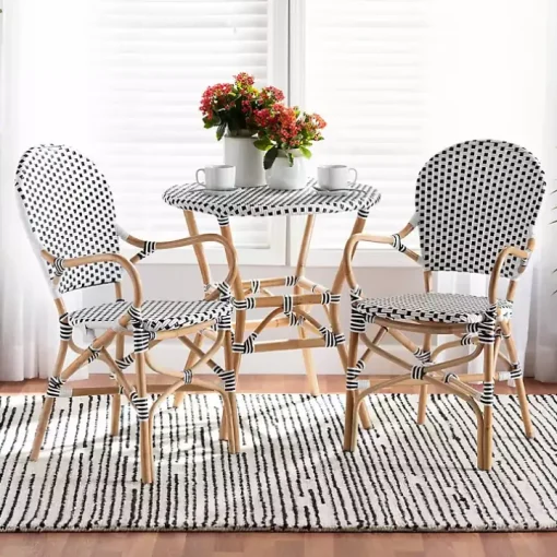 Black and White Woven Dining Chairs, Set of 2