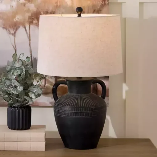 Black Antique Jug Table Lamp with Handles