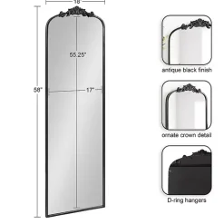 Black Arch Ornate Crown Full Length Wall Mirror