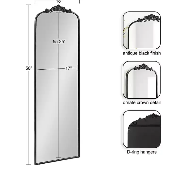 Black Arch Ornate Crown Full Length Wall Mirror