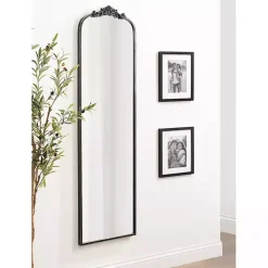 Black Arch Ornate Crown Full Length Wall Mirror