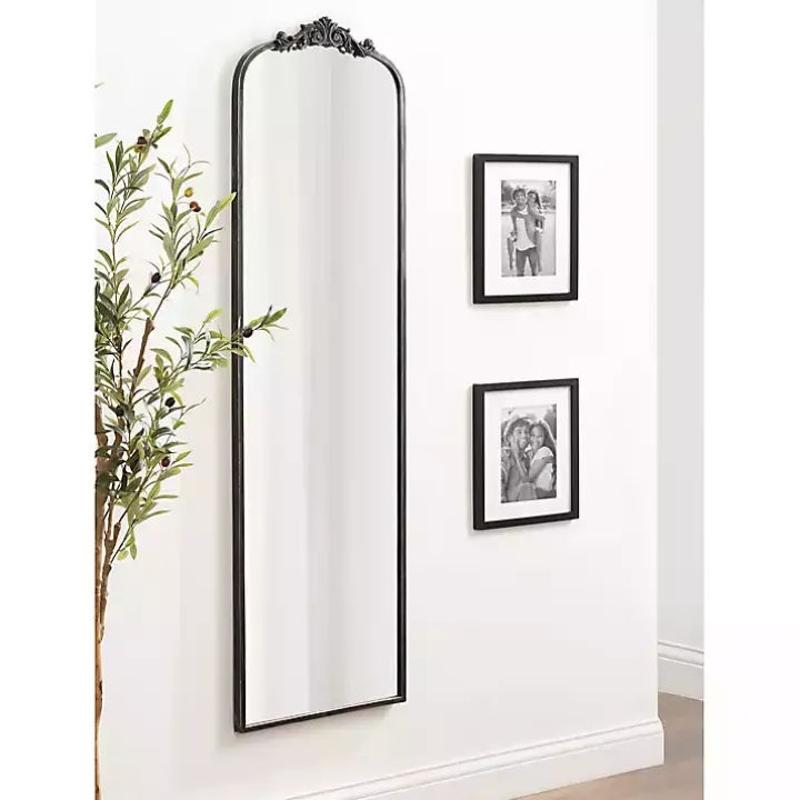 Black Arch Ornate Crown Full Length Wall Mirror
