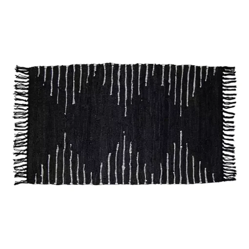Black Artisanal Leather Diamond Scatter Rug