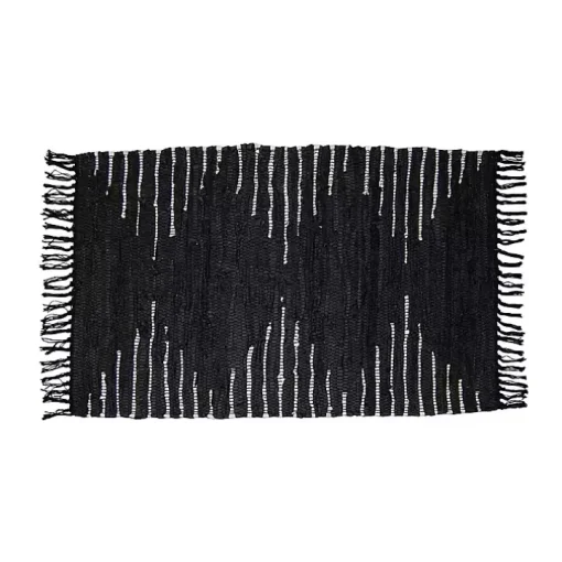 Black Artisanal Leather Diamond Scatter Rug