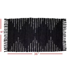 Black Artisanal Leather Diamond Scatter Rug