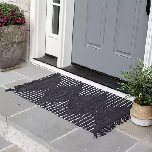 Black Artisanal Leather Diamond Scatter Rug