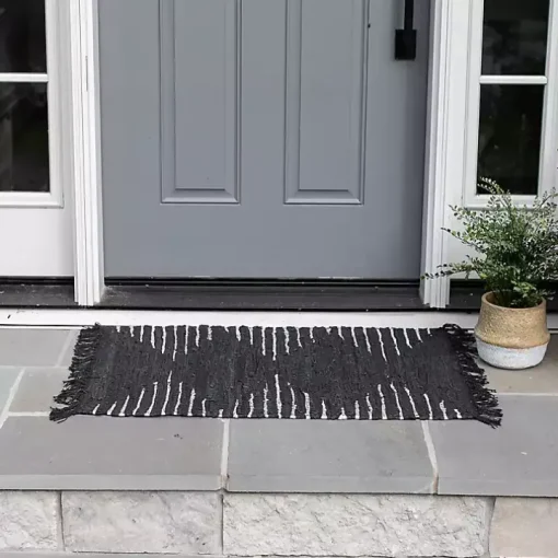 Black Artisanal Leather Diamond Scatter Rug