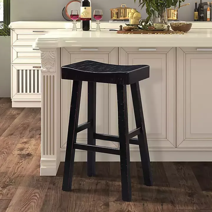 Black Backless Cooper Bar Stools, Set of 2