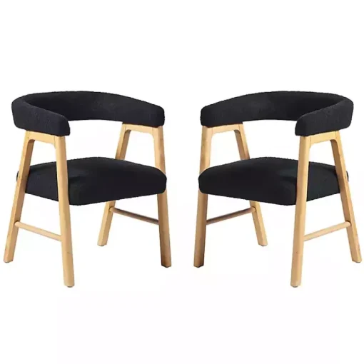 Black Boucle Curved Ezra Dining Chairs, Set of 2