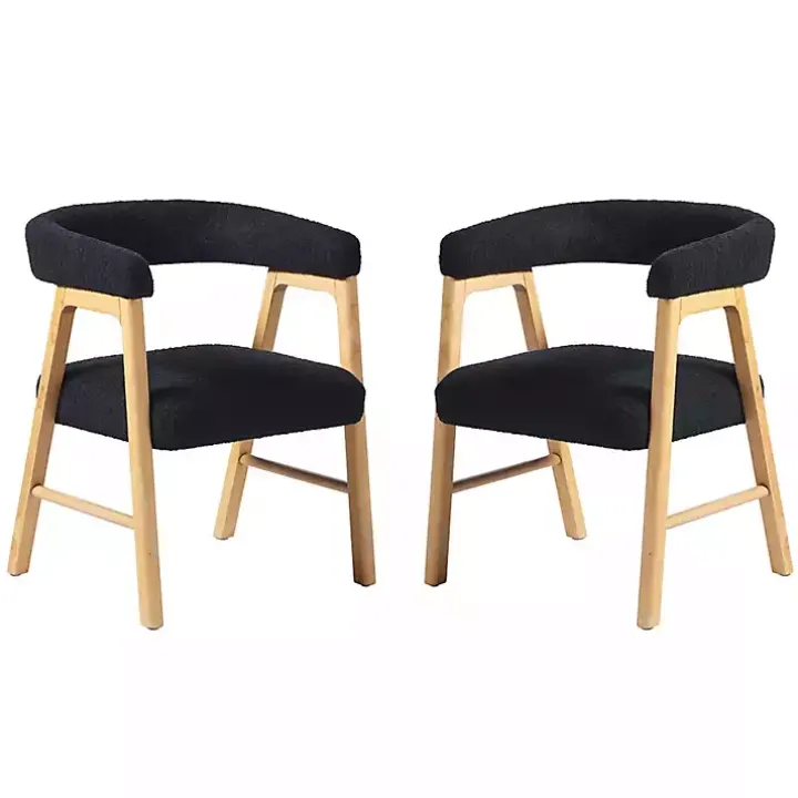 Black Boucle Curved Ezra Dining Chairs, Set of 2