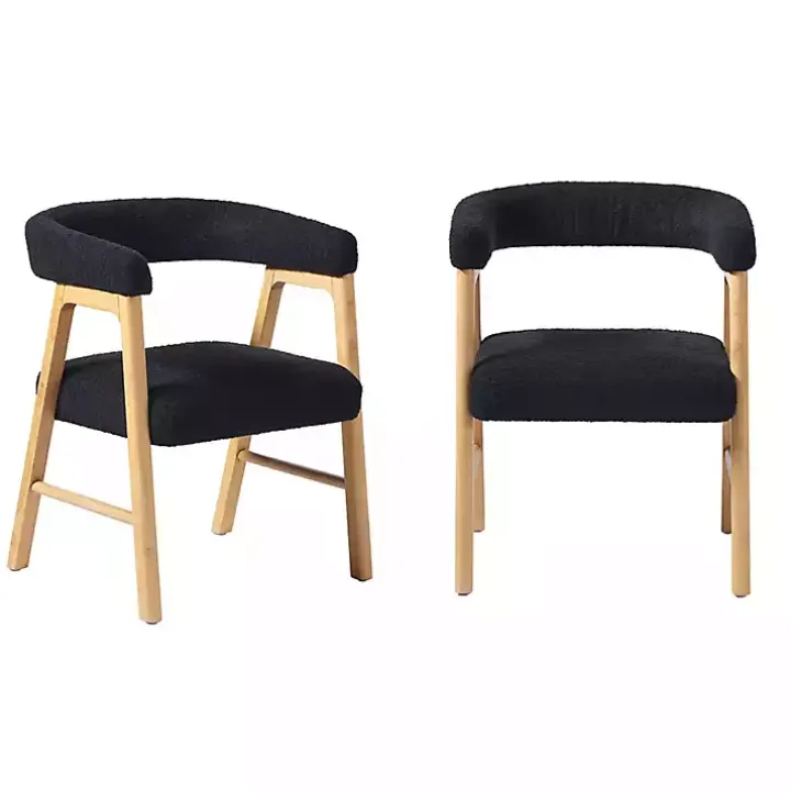 Black Boucle Curved Ezra Dining Chairs, Set of 2