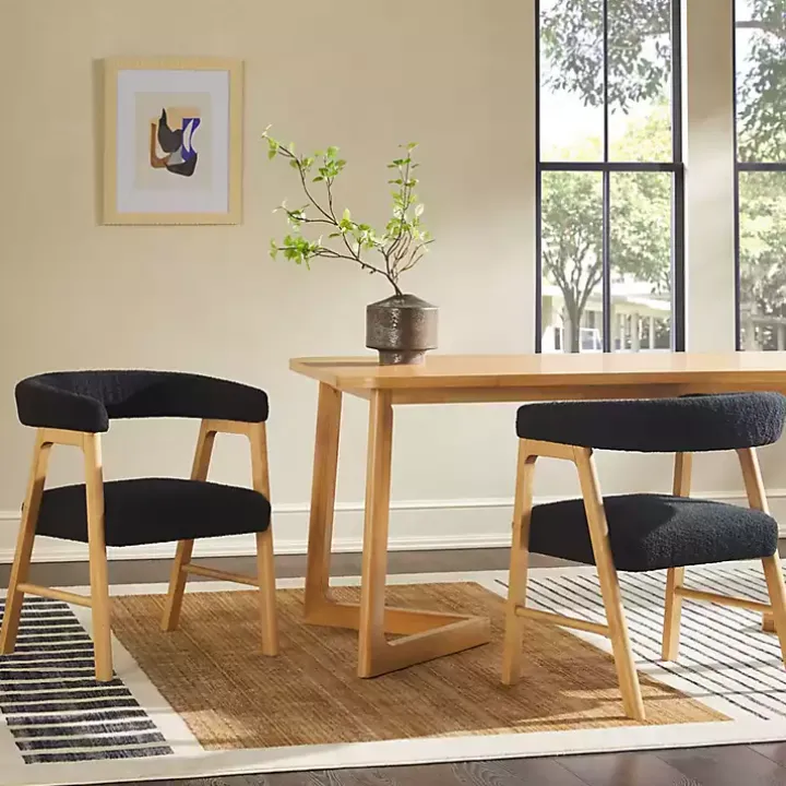 Black Boucle Curved Ezra Dining Chairs, Set of 2