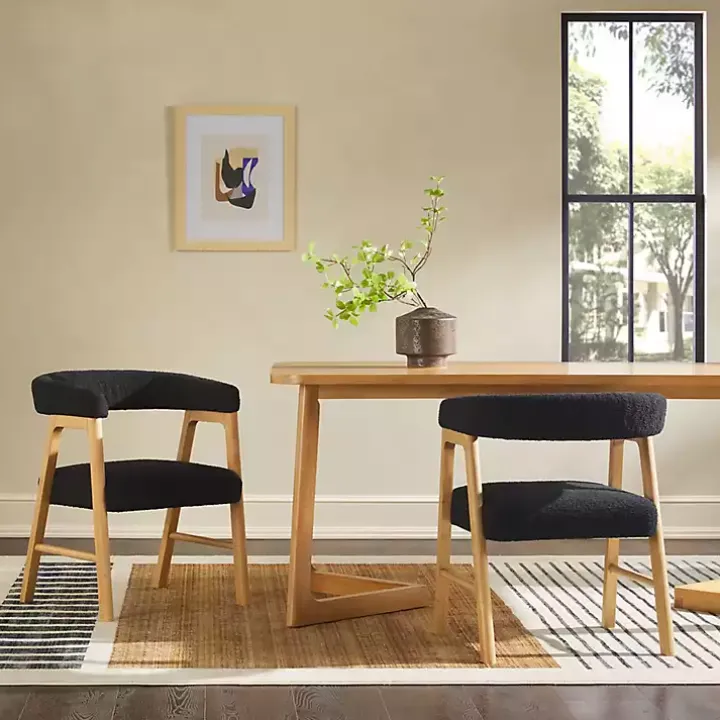 Black Boucle Curved Ezra Dining Chairs, Set of 2