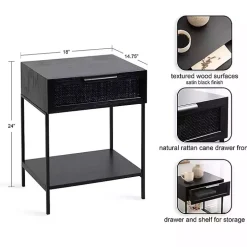 Black Cane Drawer Accent Table