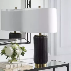 Black Ceramic Ribbed Table Lamp