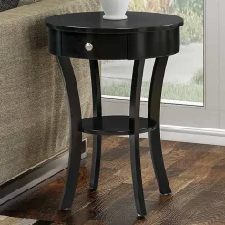 Black Curved Legs Round Drawer Accent Table