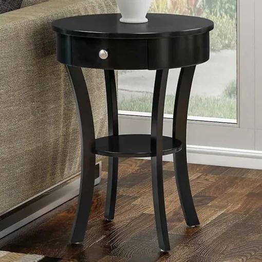 Black Curved Legs Round Drawer Accent Table