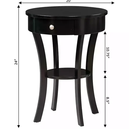 Black Curved Legs Round Drawer Accent Table