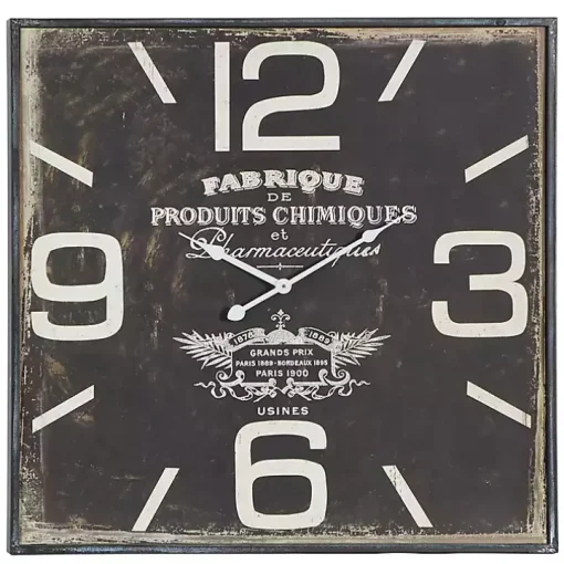 Black Distressed Wood Face Square Clock