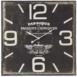 Black Distressed Wood Face Square Clock