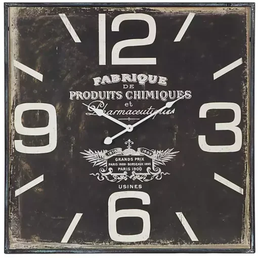 Black Distressed Wood Face Square Clock