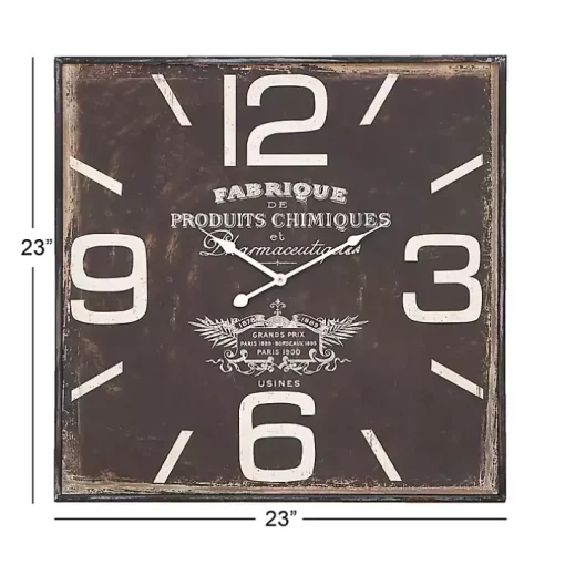 Black Distressed Wood Face Square Clock
