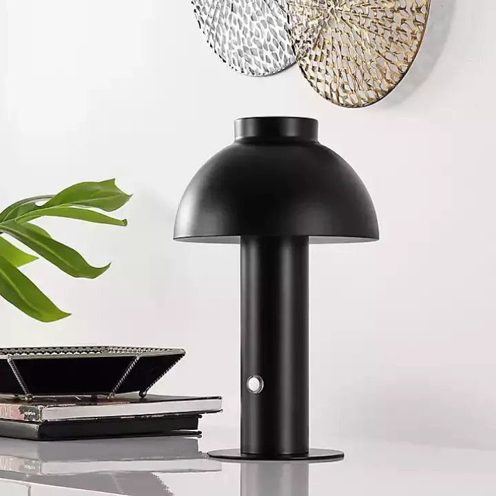 Black Dome LED Cordless Table Lamp, 12 in.