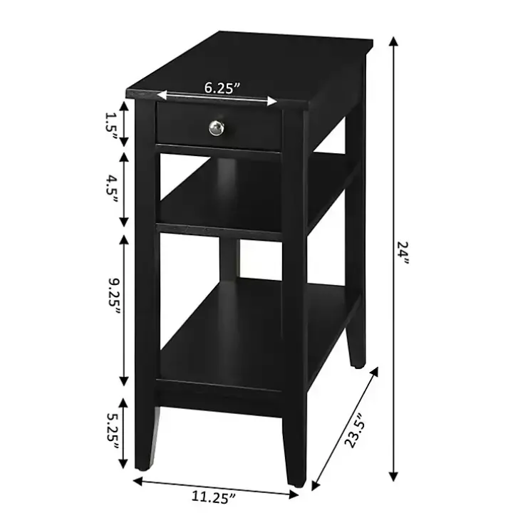 Black Double Shelf Wood Accent Table