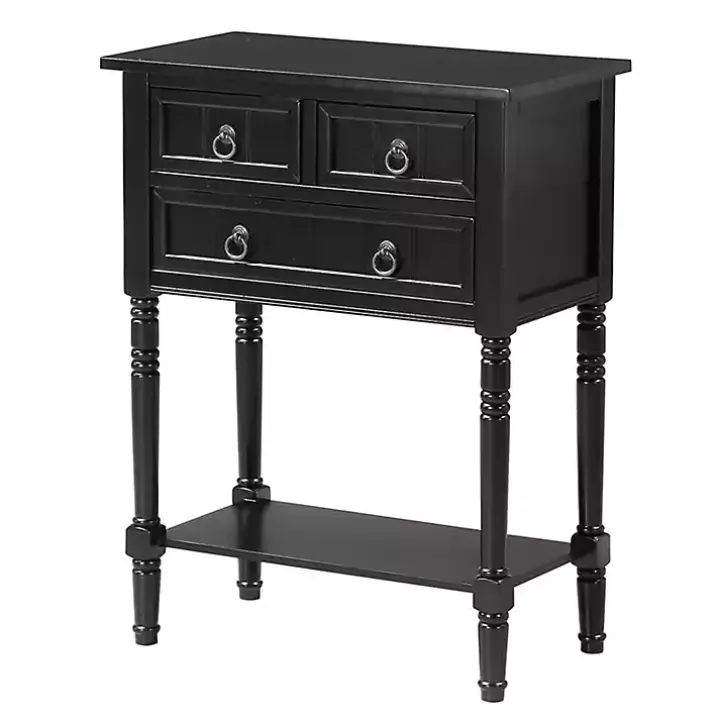 Black 3-Drawer Turned Legs Accent Table