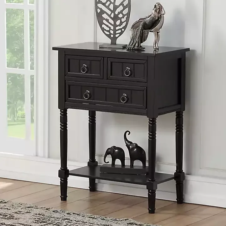 Black 3-Drawer Turned Legs Accent Table