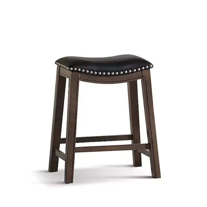 Black Ella Saddle Counter Stool with Nailhead Trim