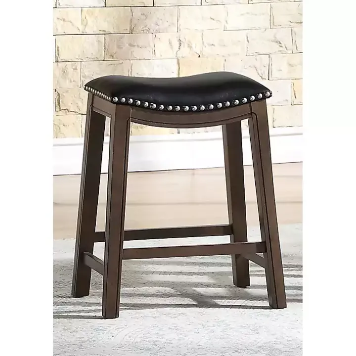 Black Ella Saddle Counter Stool with Nailhead Trim