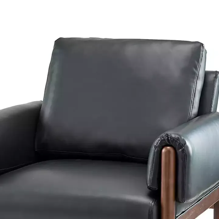 Black Faux Leather and Wood Accent Chair